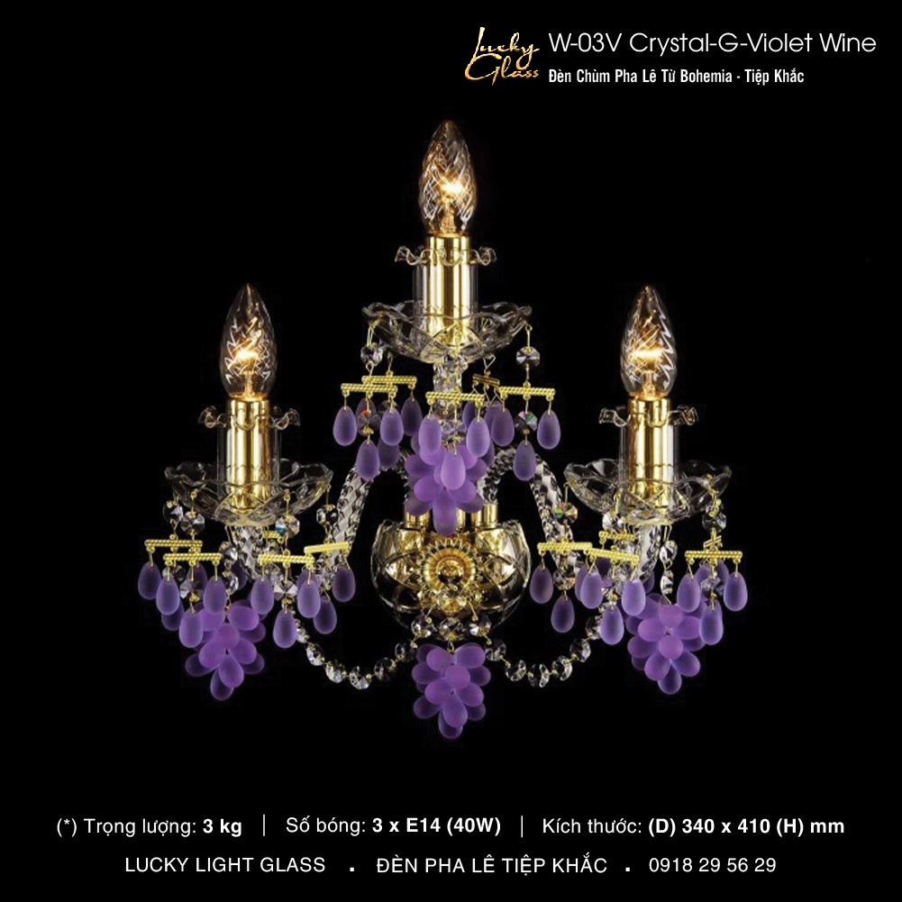 Đèn tường pha lê W-03V Crystal-G-violet wine